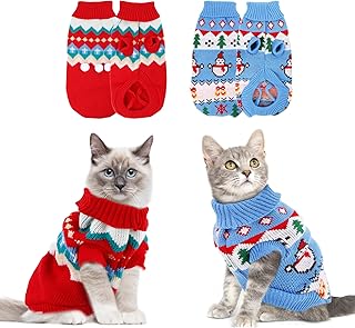 2 Packs Cat Christmas Sweater Pet Cute Knitwear Warm Winter Clothes for Kittys and