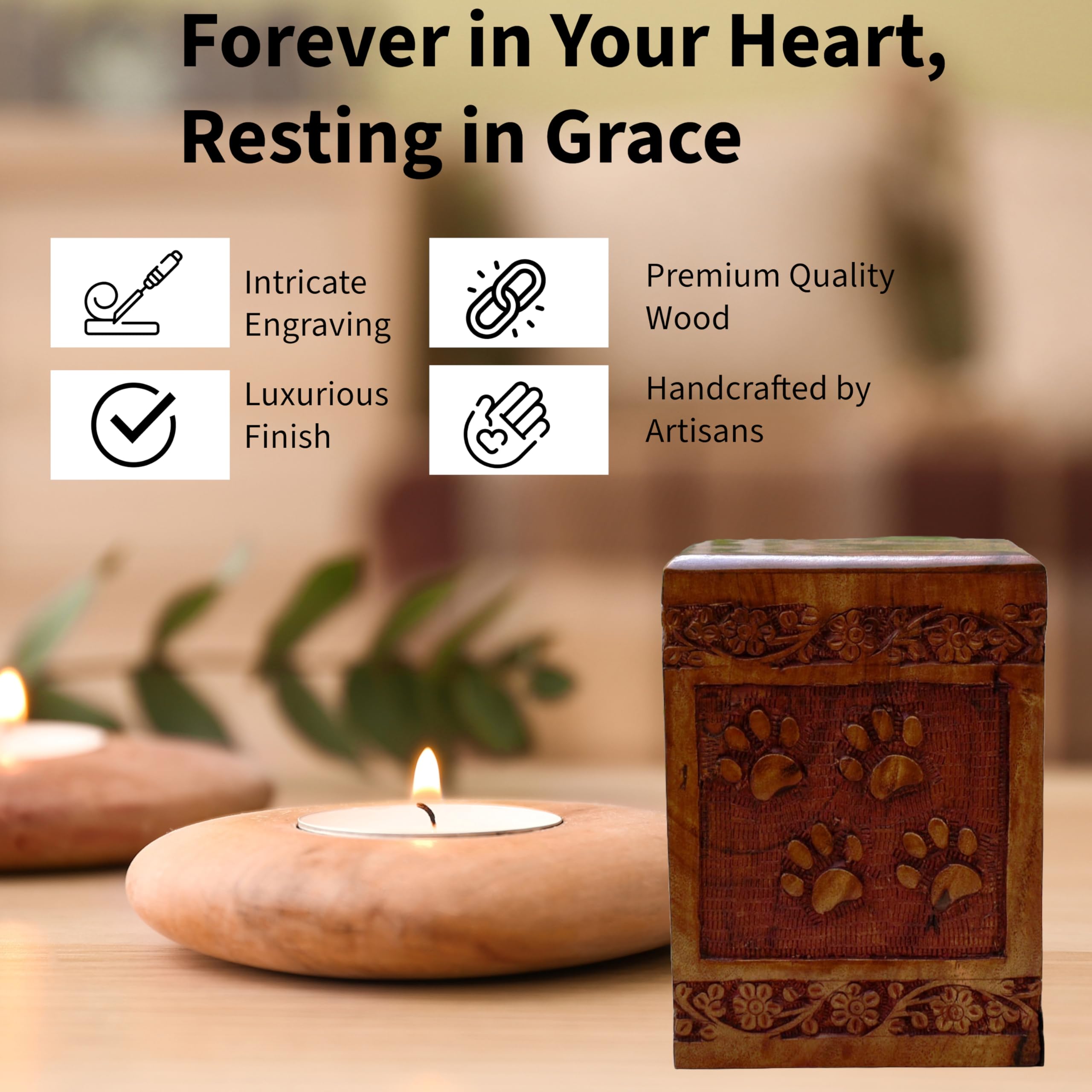 India House-Handmade Wooden Pet Urn for Dog & Cat Ashes, Small Cremation Box - Image 2