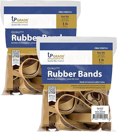 Upgrade Office Supply UPG234107PK2 Bandas de goma, tamaño #107 (7 x 58 pulgadas), bolsas de 1 libra (paquete de 2), color crepé natural, fabricado