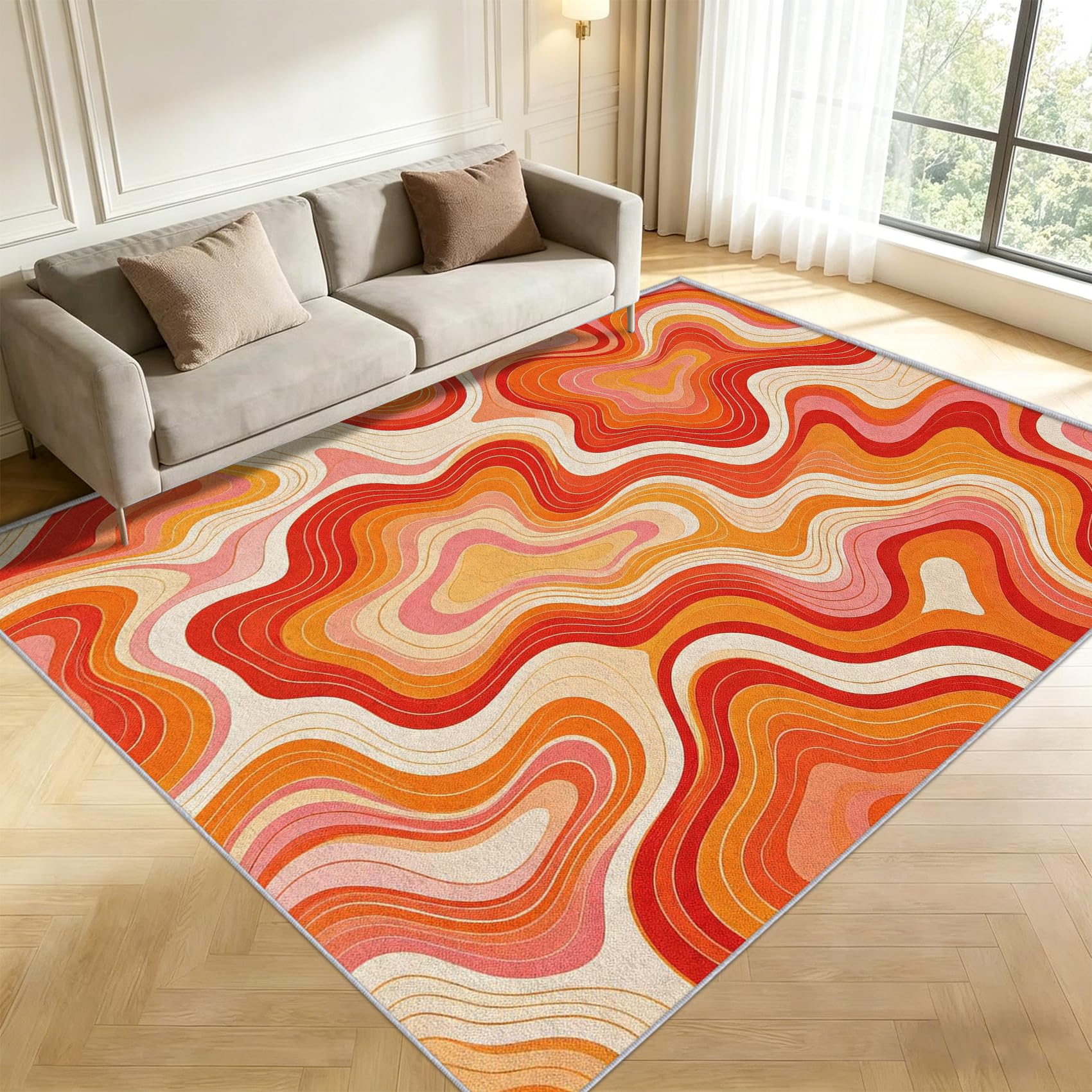 Tapis de Salon Années 1970 3D, 120x170 cm, Doux Poils Courts