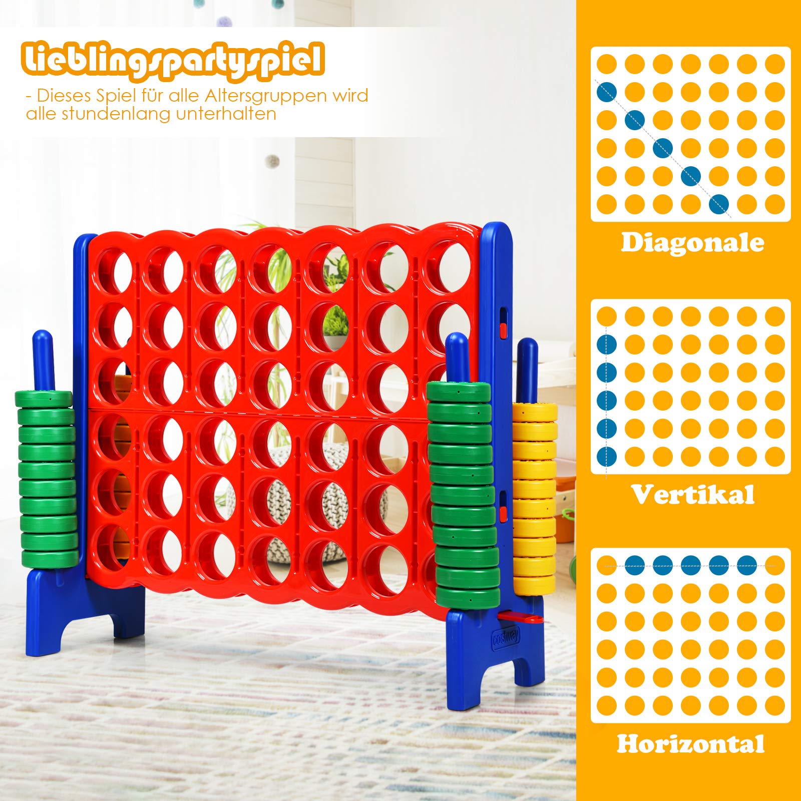 GOPLUS riesiges 4 Gewinnt Spiel, Strategiespiel Brettspiel mit 42 Ringen und Schnellspannhebel für 2 Spieler, 4 in Einer Reihe für Kinder Erwachsene, PE & PP (Rot+Blau)