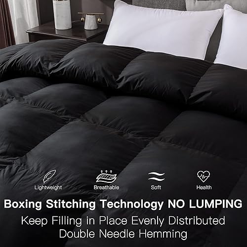Miniatura 3 de Alanzimo Edredón de plumas de ganso tamaño King para todas las estaciones, ultra suave, 100% a prueba de plumón, color negro, relleno de edredón