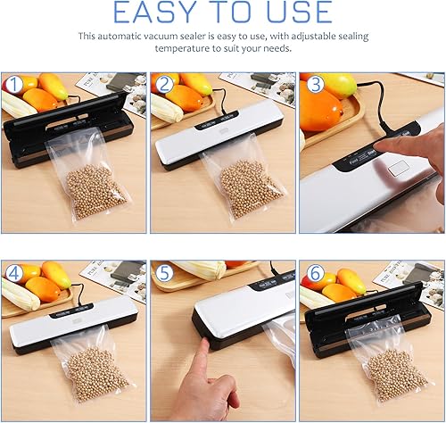 Miniatura 4 de Sellador al vacío Máquina selladora al vacío de ahorro de alimentos, sellador automático de alimentos con un solo toque de 75 kpa, sella en 10-20