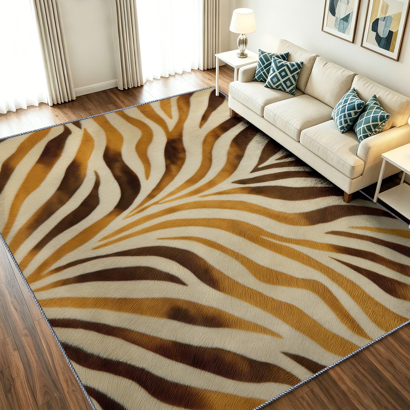 Gran alfombra vintage de pelo corto y diseño abstracto marrón para decoración elegante de salón