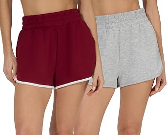 90 Degree By Reflex Ultra Soft Tulip Hem Short 2 Pack Lounge Relaxed Fit Active Pocket Shorts for Women