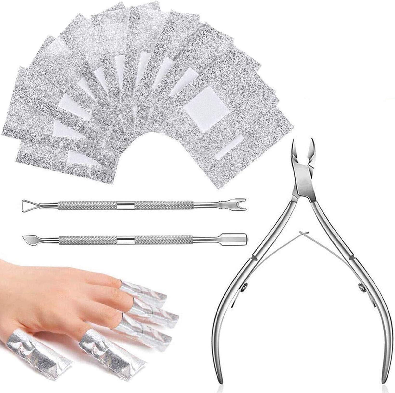 JTIEO 203 PC Gel Nail Polish Remover Nail Polish Remover - Nail Foil Wraps Gel Nail Remover Wraps 200Pcs Soak Off Gel Remover 1Nail Clippers with 2 Pcs Cuticle Pusher for Removing Nail Polish at Home