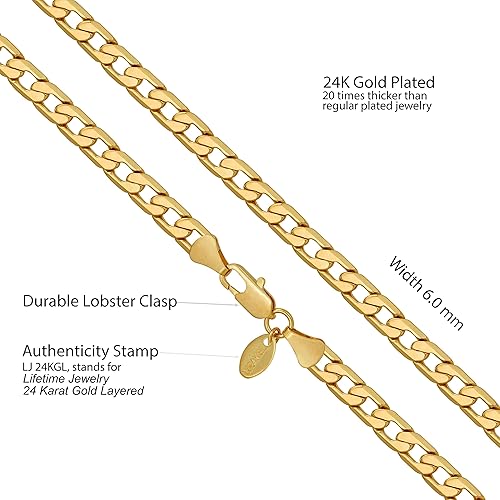 Miniatura 4 de LIFETIME JEWELRY Collares biselados de cadena de eslabones cubanos chapados en oro real de 24 quilates (0.118 in, 0.236 in y 0.374 in), Chapado en