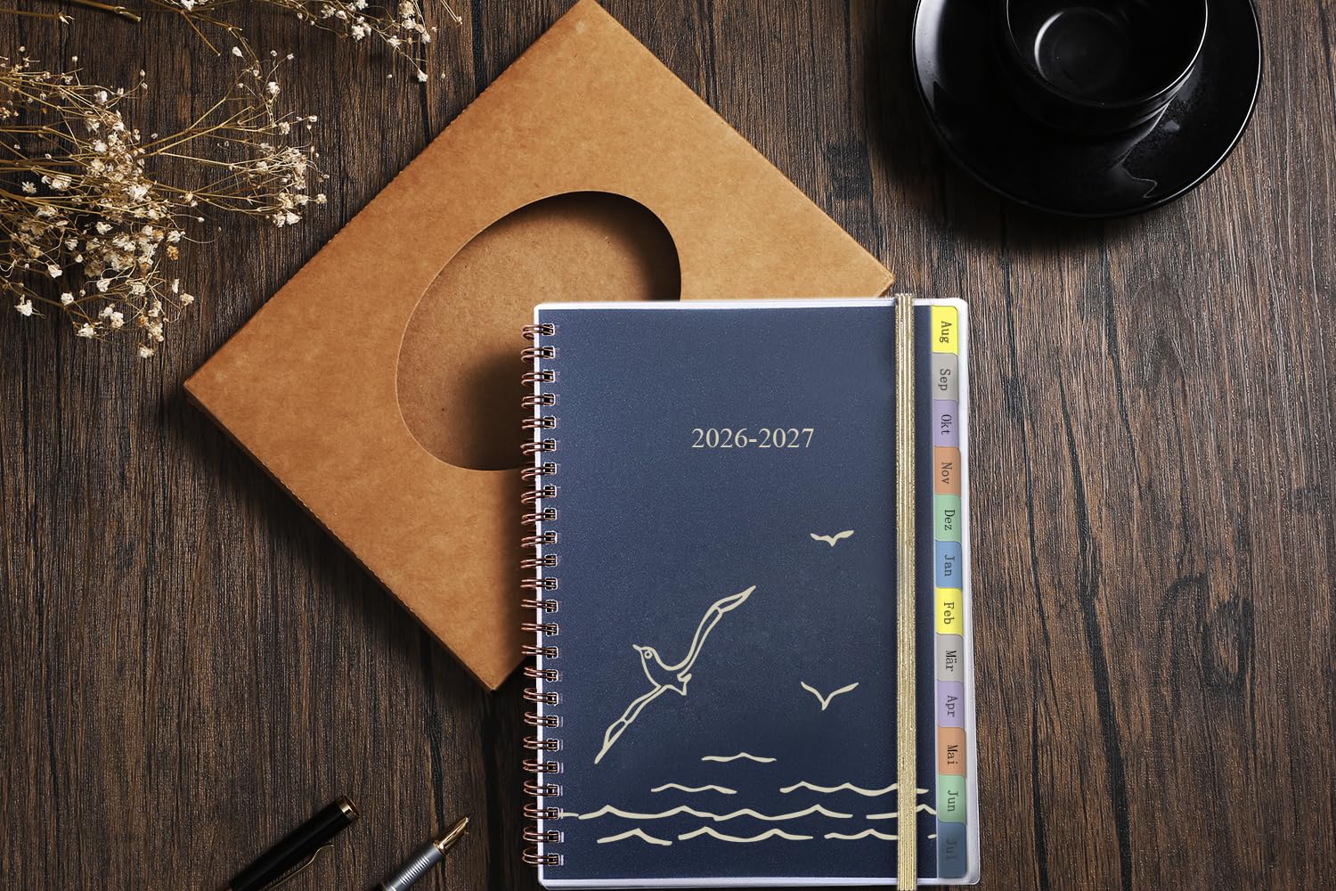 Kalender 2026 2027 A5, Wochenplaner/Terminplaner Ringbuch mit Tabs, Innentasche, Spiralbindung, Buchkalender 1 Woche 2 Seiten, Schülerkalender Studienplaner Hausaufgabenheft Planer 2026/27(Aug-Jul)