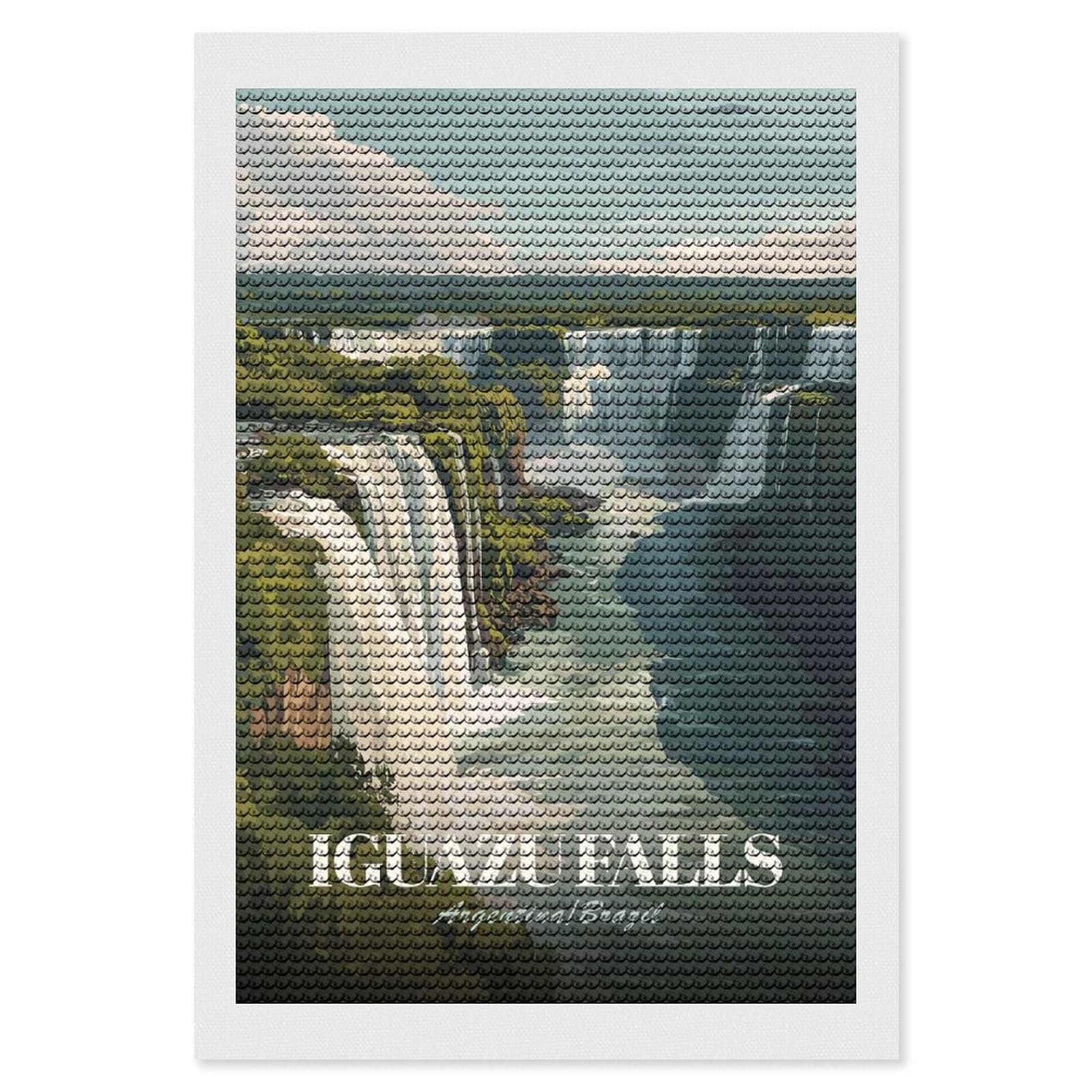 Junmoney Iguazu Falls Argentina Brazil Diamond Painting Canvas Kit 8"x12", Round Gems, Living Room Decor, Seasonal Gift Choice, Modern Decor
