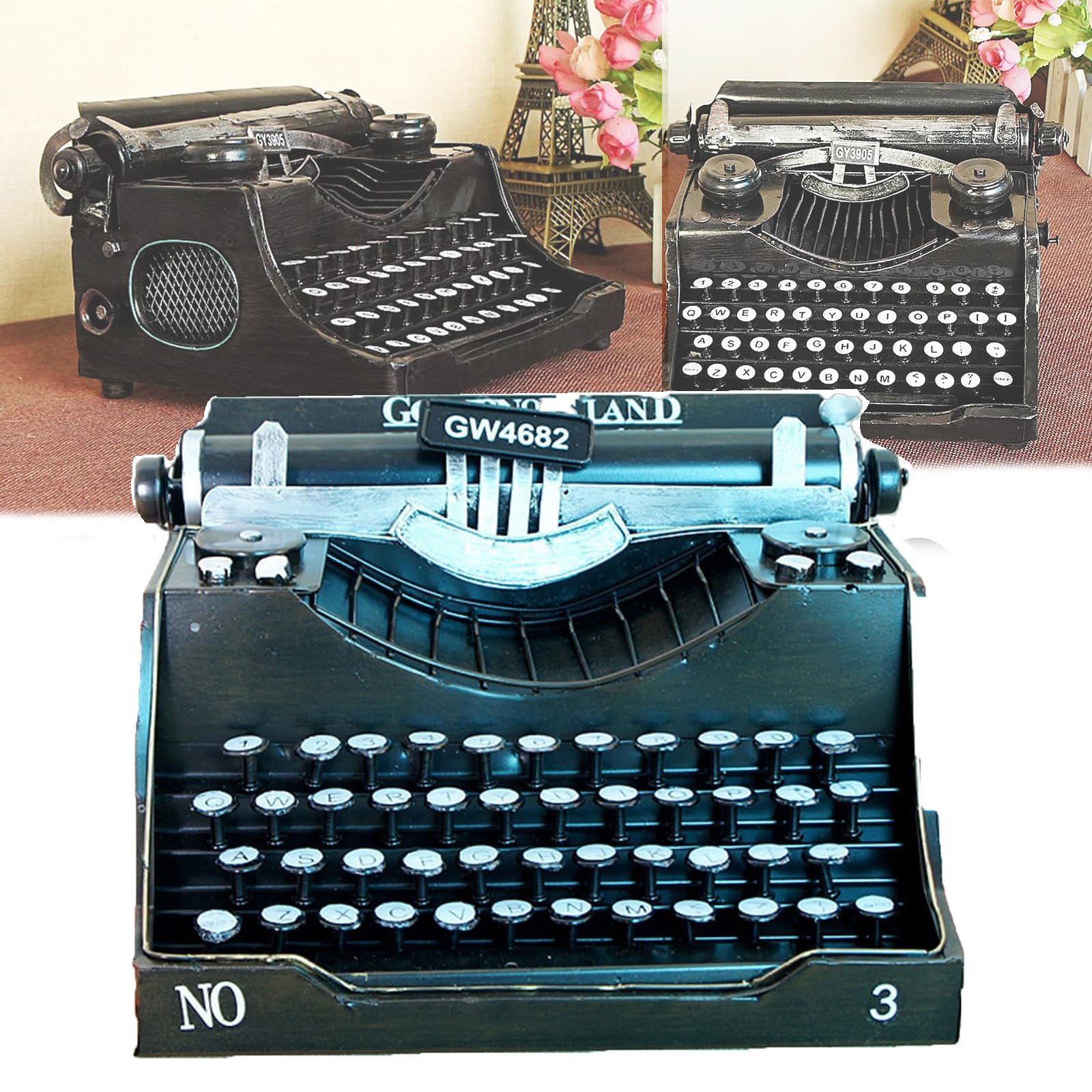 LYDBMYT Antique Typewriter - Can't Type, Old Manual Typewriter, Typewriter Model Decoration, Classic Manual Art Model, Vintage Design/Literary Retro Collection (Black),A