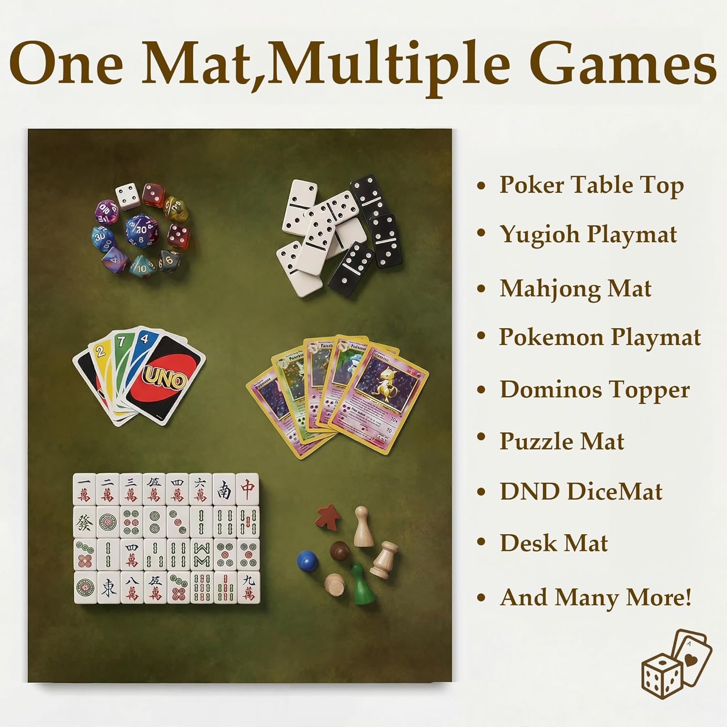 Board Game Mat for Table 31 x 55 Inches, Waterproof Neoprene Gaming Playmat for Mahjong, Poker, Board Games, Card Games, Tile Games, Dominoes & RPG–Large Portable Table Cover