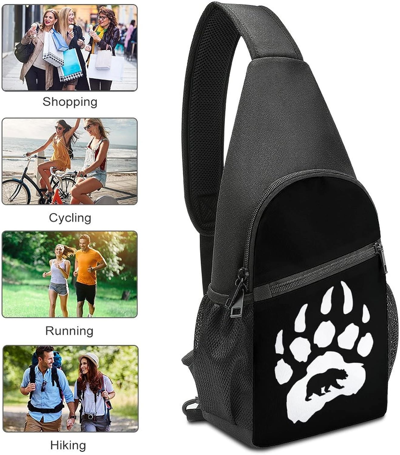 Bear Paw Crossbody Shoulder Bag Sling Backpack Travel Hiking Daypack Casual Chest Pack For Women Man One Size