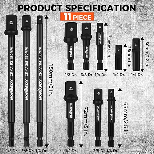Miniatura 3 de HORUSDY Juego de adaptadores de enchufe de impacto de 11 piezas, vástago hexagonal de 14 pulgadas, brocas de extensión de taladro de alto par de
