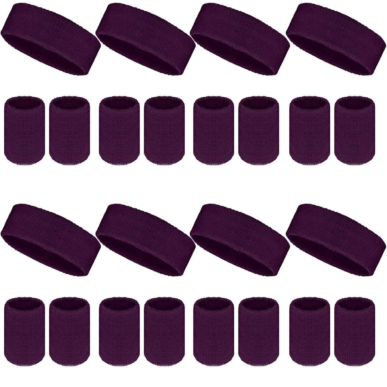 24 Pcs Neon Sweatbands Set Include 8 Pcs Sports Headband and 16 Pcs Cotton Wristbands 80s Neon Sweat Bands Bulk for Gym, Tennis, Basketball, Running, Exercise