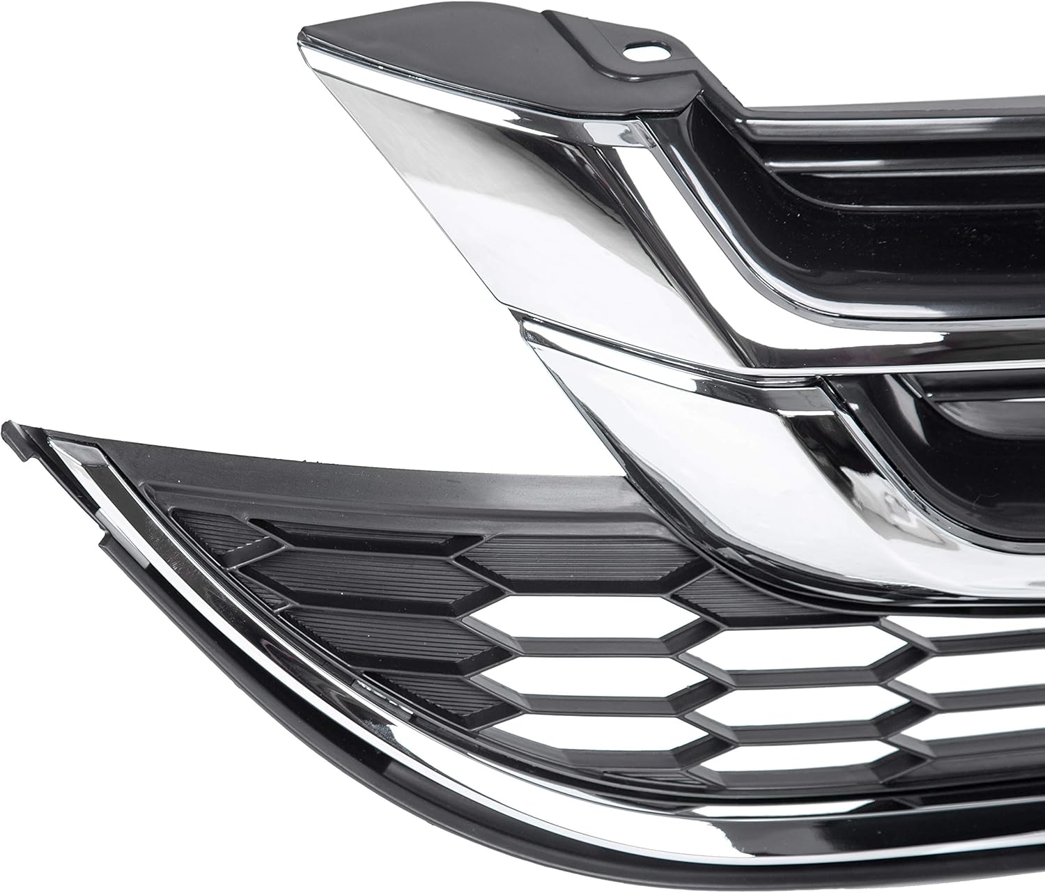 HECASA Front Bumper Upper Lower Grille Compatible with 2010 2011 Honda CR-V CRV Replacement for 71123-SWN-H11 71121-SWN-H11 Hood Mesh Radiator Grill Chrome+Painted