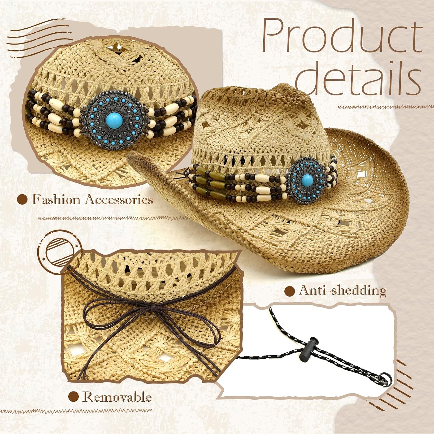 Traw Cowboy Hat for Men Womens Straw Cowgirl Hat Summer Western Cowboy Hats with Wide Brim for Cowgirls and Cowboys