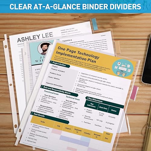 Miniatura 6 de Separadores de carpetas con pestañas, 8 protectores de hojas para carpeta de 3 anillas, separadores transparentes para 3 anillas, fundas para
