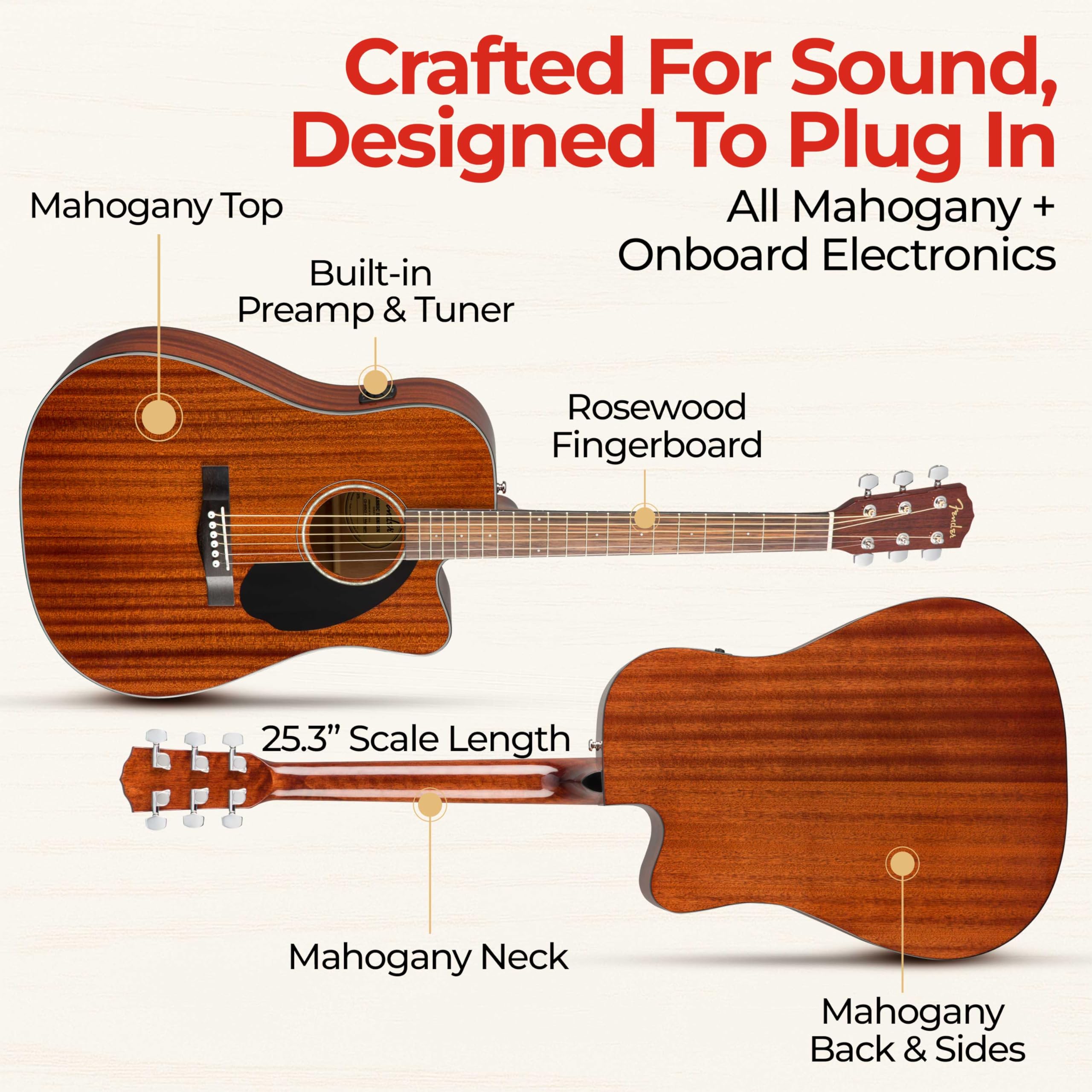 Amazon | Fender CD-60SCE Solid Top Dreadnought Acoustic