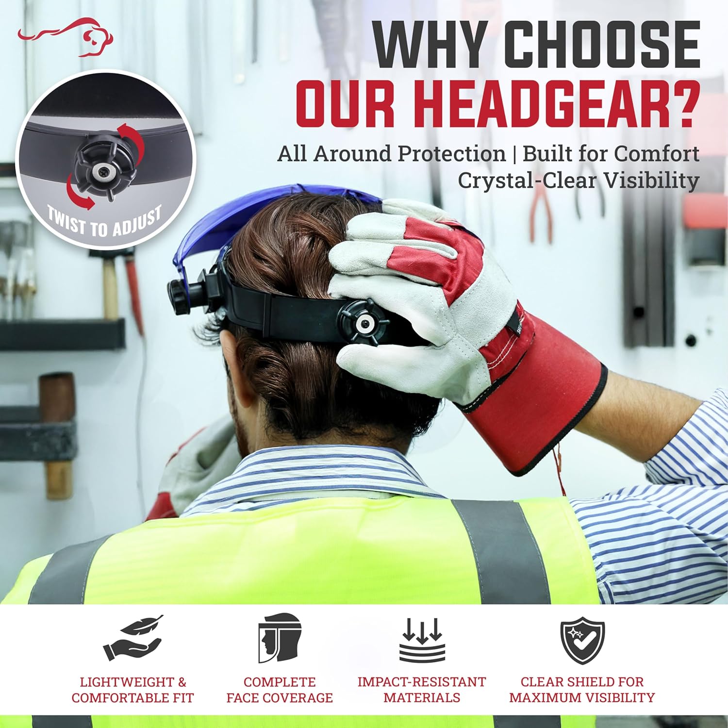 SAFE HANDLER Face Shield (Pack of 2) - Lightweight Safety Headgear with Crown & Ratchet Suspension for Work, Grinding, Cutting, ANSI Z87.1, Face Shield Mask with Clear Polycarbonate Visor