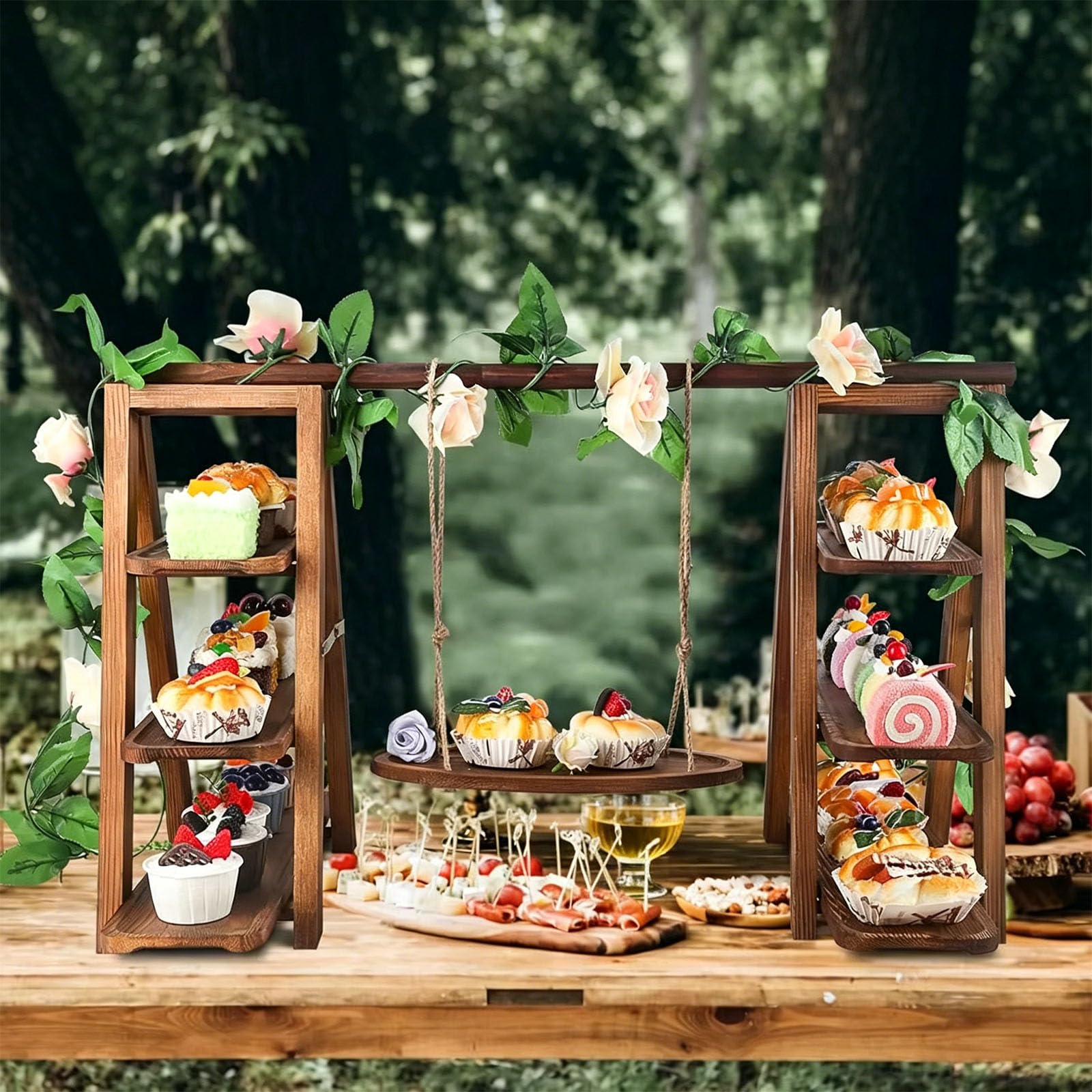 Présentoir à dessert en bois avec base antidérapante conçu pour les fêtes et les services de restauration Planificateur de cuisine en bois