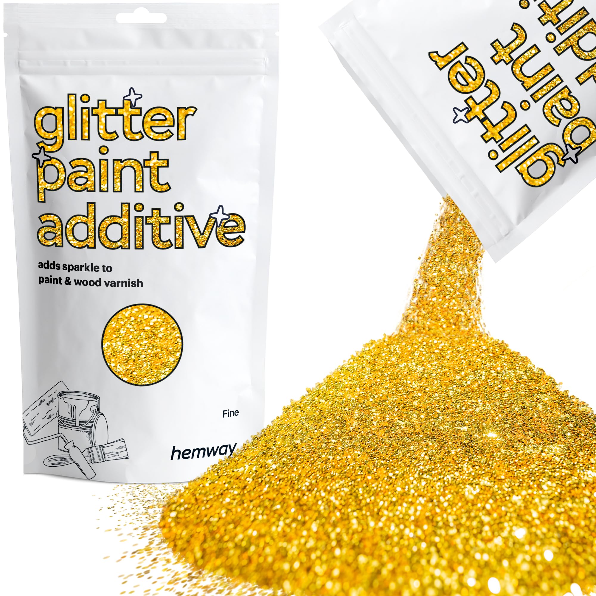 Gold Glitter Paint Additive Fine 100g for Adding Sparkle to Paints & Varnish | Paint Walls Sparkly Add to Emulsion, Acrylic or Lacquer Indoor | Hemway