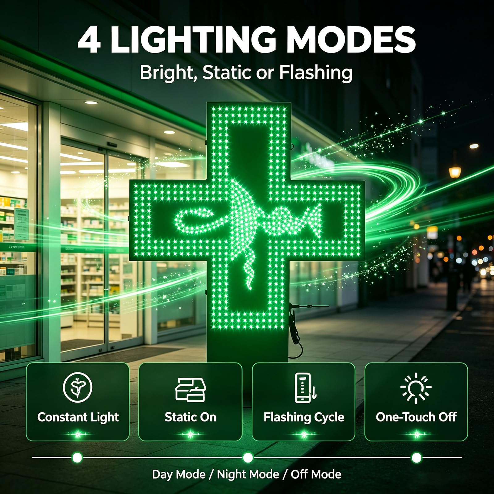 Cartellonistica Medica A LED, 4 modalità di Illuminazione, 8 Livelli di Luminosità, Materiale Impermeabile, Insegna al Neon A LED A Croce per Farmacia con Telecomando, Forte Effetto Visivo