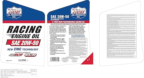 Miniatura 3 de Lucas Oil 10621 SAE 20W-50 Aceite de motor de carreras - jarra de 5 cuartos de galón