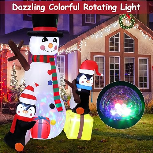Miniatura 3 de Inflables de Navidad de 7 pies de alto, decoración al aire libre, muñeco de nieve con pingüinos, muñeco de nieve inflable, pingüinos inflables,