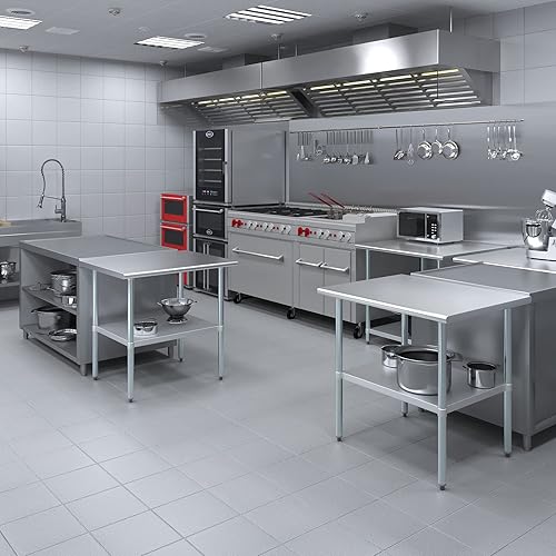 Miniatura 5 de AmGood - Mesa de preparación y trabajo de acero inoxidable, estante inferior, isla de cocina, banco de servicio para lavandería y garaje,