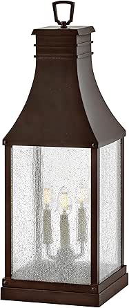 Hinkley Beacon Hill Large Pier Mount Lantern, Aluminum, Clear Seedy Glass, Old World Charm, Blackened Copper Finish