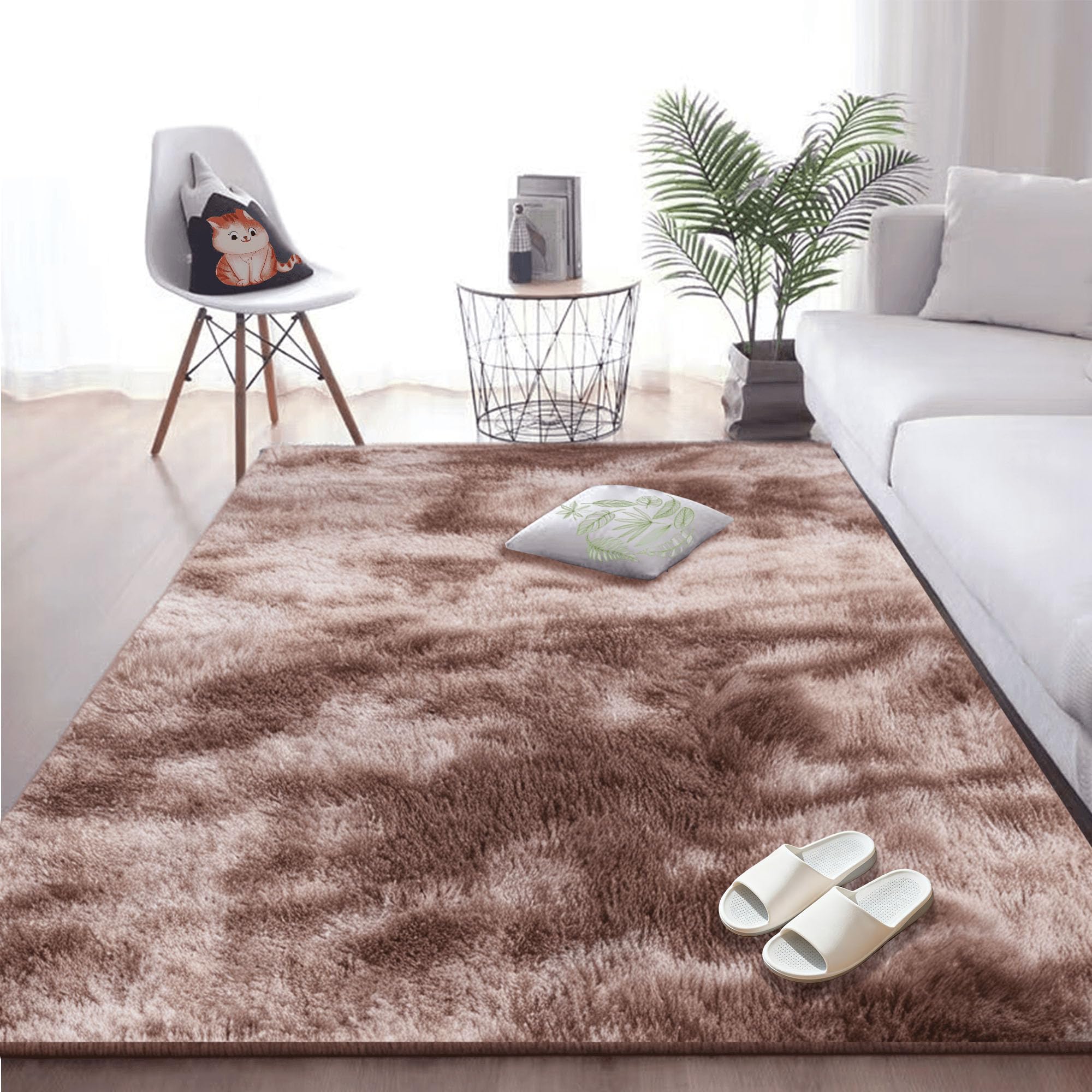 Tapis de salon moderne antidérapant et lavable grand format marron