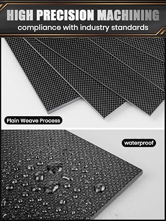 Kalolary Carbon Fiber Board Plate, 3K Real Carbon Fiber Sheets Available in 0.5mm-5mm Plain Weave Twill Weave Carbon Fiber Sheets 100% Glossy Surface Carbon Fiber Sheet (Plain Weave, 240 * 240 * 4mm)