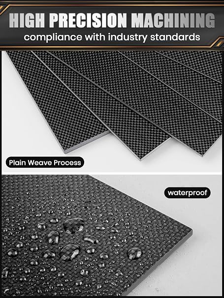 Kalolary Carbon Fiber Board Plate, 3K Real Carbon Fiber Sheets Available in 0.5mm-5mm Plain Weave Twill Weave Carbon Fiber Sheets 100% Glossy Surface Carbon Fiber Sheet (Plain Weave, 240 * 240 * 4mm)