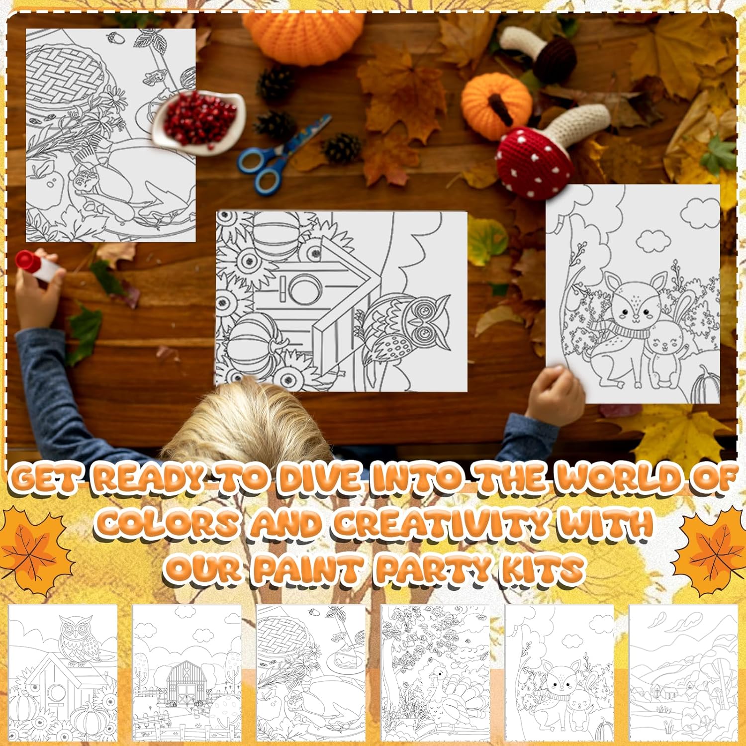 Sherr 75 Pcs Thanksgiving Pre Drawn Painting Canvas Kit for Adults 8 x 10 Inch 15 Set Autumn Pre Painted Canvas Sip and Paint Party Favors Set for Adults Fall Paint Party(Harvest Style)