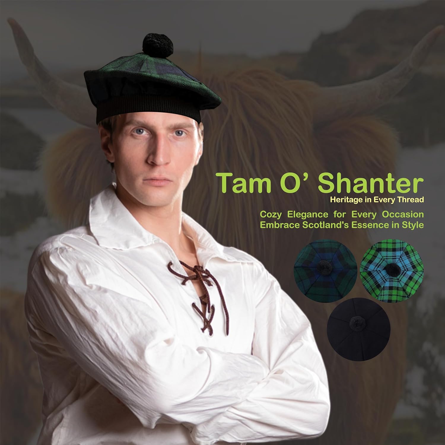 帽子 Comfortable Reason TamO'Shanter Hat Buy Kilt Emporium Scottish Tam Hat Traditional Tam O Shanter Hat