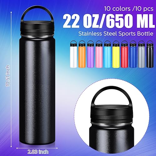 Miniatura 2 de Paquete de 10 botellas de agua aisladas al vacío a granel, juego de botellas deportivas de doble pared de acero inoxidable, taza de comedor de