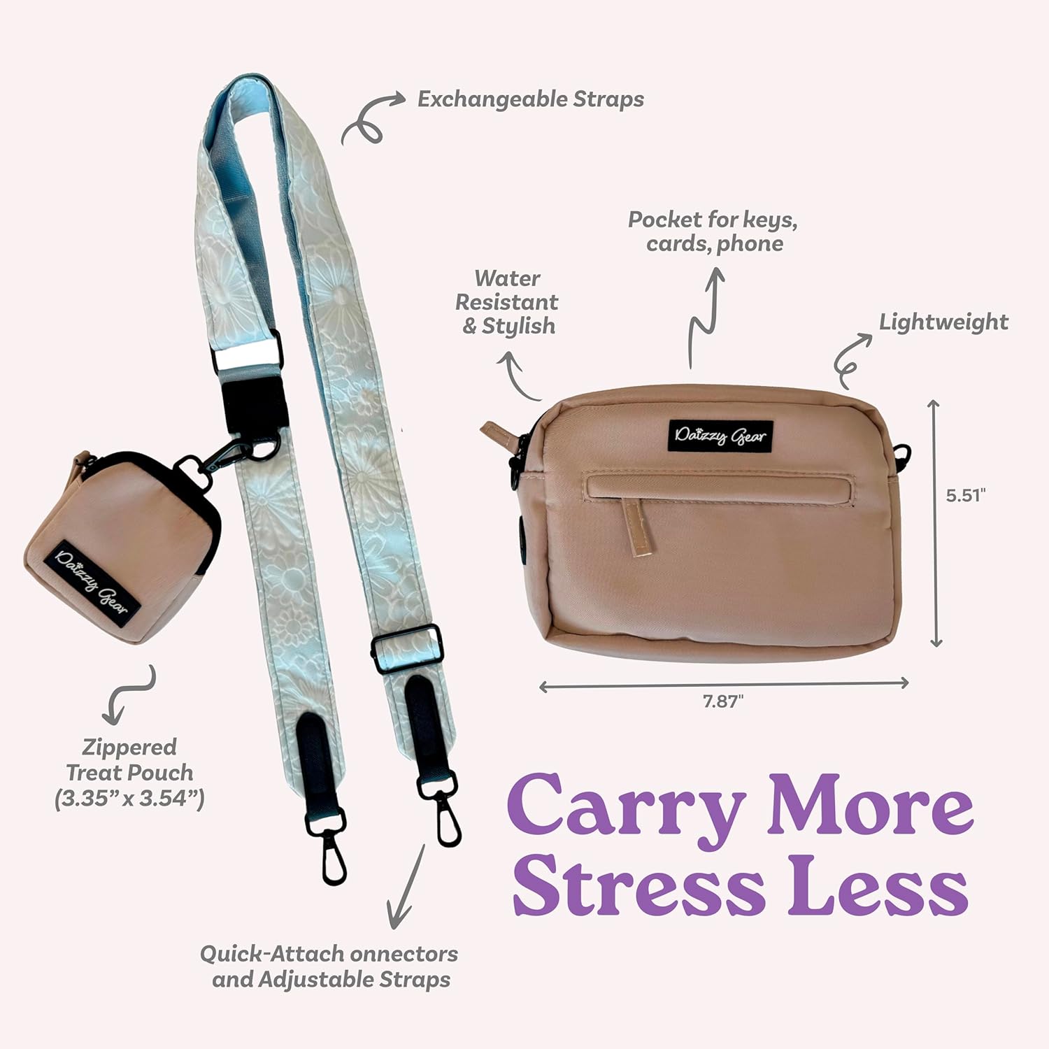 Dog Walking Bag Crossbody with Training Treat Pouch – Waterproof with Poop Bag Dispenser – Adjustable Strap for Dog Moms and Trainers - Divine Petals