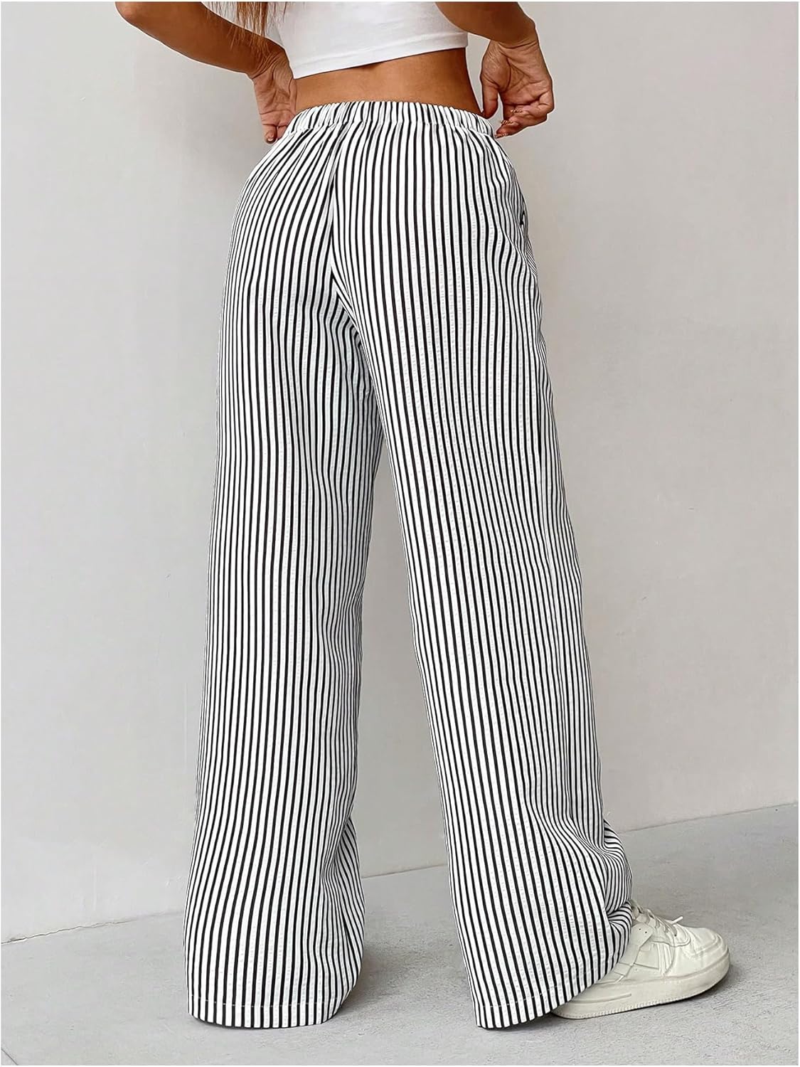 SweatyRocks Women's Y2K Striped Pants Wide Leg Drawstring High Waist Long Trousers with Pocket - Image 2