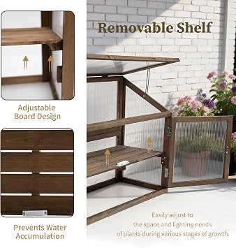 Beipoo 2-Tier Wooden Greenhouse with Adjustable Vent & Shelf, Outdoor Raised Planter Box with Enhanced Drainage, Solid Fir Wood Cold Frame for Patio and Garden