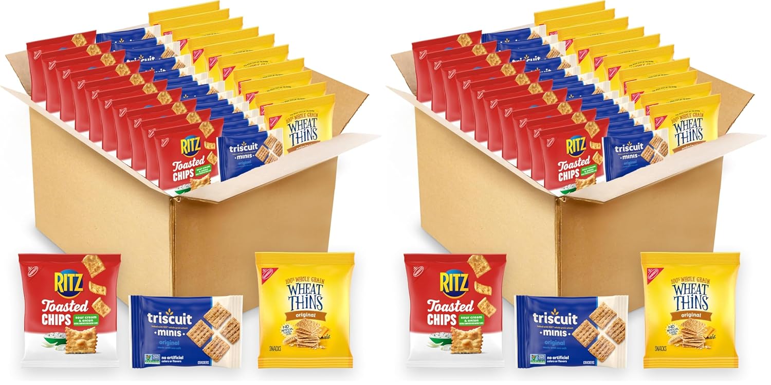 Nabisco Cracker Variety Pack,RITZ Toasted Chips,Wheat Thins Snacks Whole Grain Wheat Crackers and Triscuit Minis Whole Grain-Wheat Vegan Crackers,(Pack of 80)