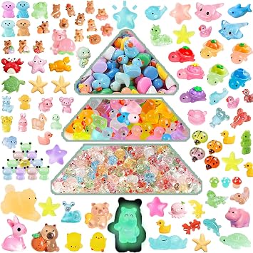 230pcs Mini Resin Animals Mixed, 77 Styles Tiny Luminous Glass Animals, Small Plastic Animal Figures Glow in the Dark for Potted Micro Landscape Fairy Garden Aquarium Dollhouse Decor
