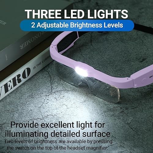 Vista 24 de YOCTOSUN Lupa de diadema con 3 luces LED, estuche de almacenamiento, correa para la cabeza y 5 lentes desmontables 0.75X, 1.25X, 2.0X, 3.0X 4.0X