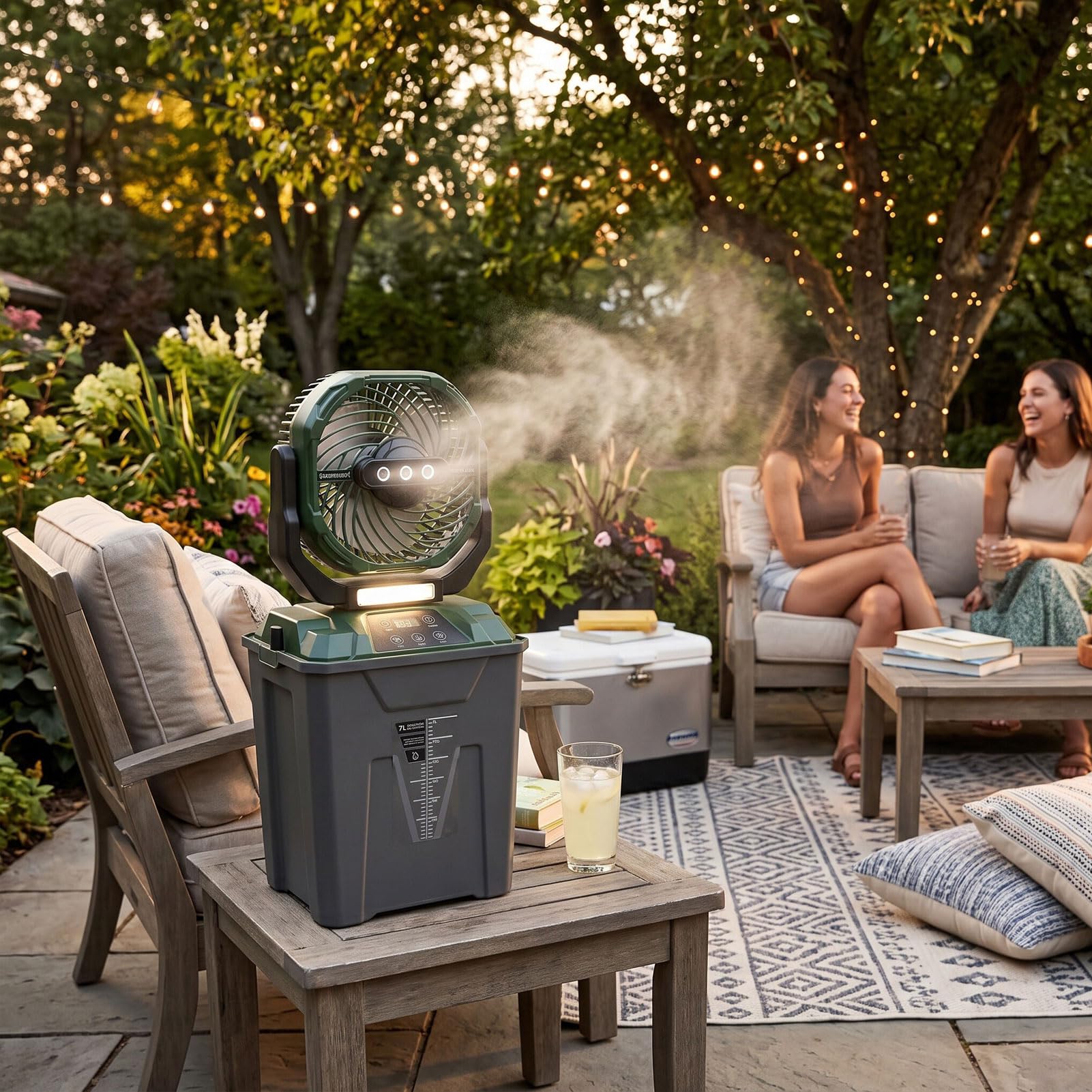 LICAEVEY Ventilador Nebulizador Portátil con Cubo de Agua de 7 Litros (GREEN)