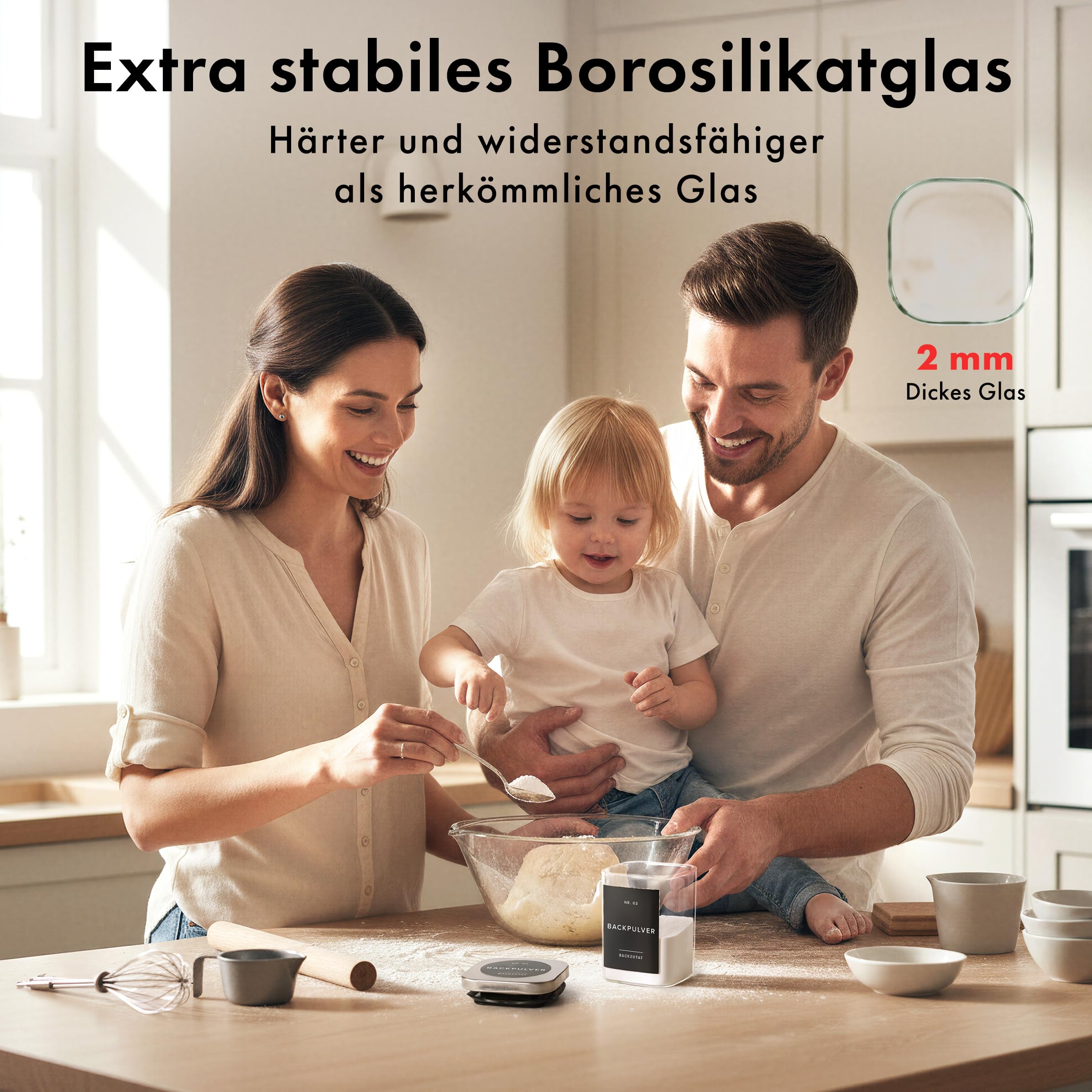 EDELHAUS Gewürzgläser Eckig mit Edelstahl Deckel 190ml (12 Stück) - Gewürzdosen Set mit 160 Gewürzetiketten/Luftdichte Vorratsdosen, Stapelbare Gewürz Organizer, Glasbehälter