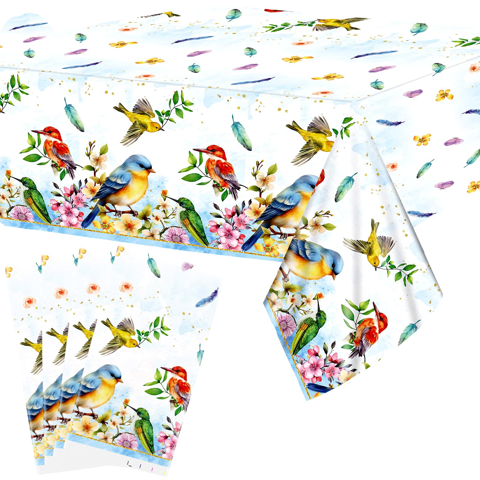 Ywediim 4 Pack Bird Tablecloths Rectangular Table Cover, for Bird Theme Baby Shower Summer Tea Party Decorations Supplies 52x 86 Inch