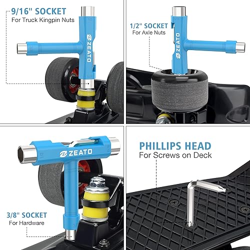 Miniatura 8 de All-in-One Skate Tools Multi-Function Portable Skateboard T Tool Accessory with T-Type Allen Key and L-Type Phillips Head Wrench Screwdriver Azul
