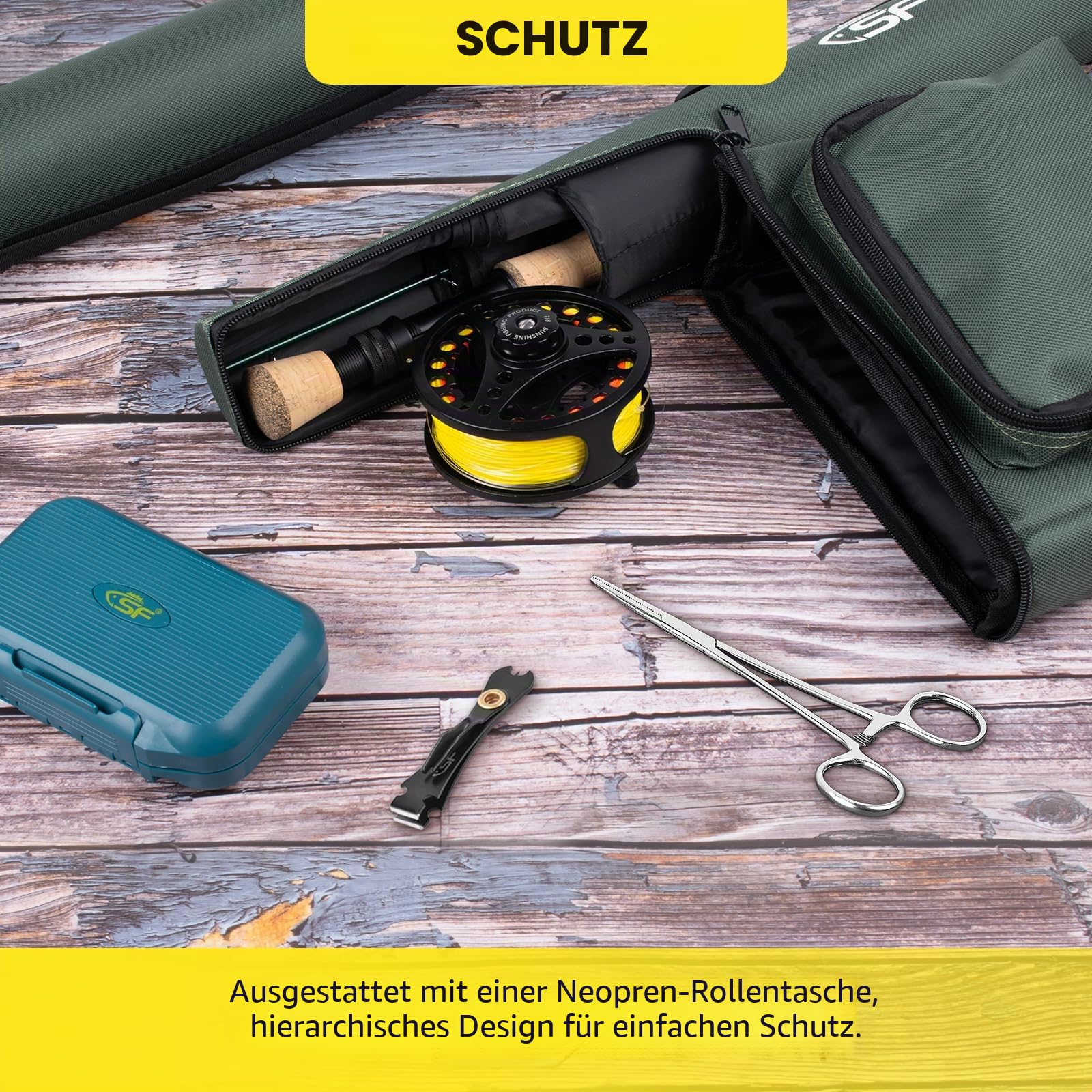 SF Fliegenfischruten-Kombination, 4 Stück, 3 W, 2,3 m, 4 W, 2,4 m, 5/6/7/8 W, 2,7 m, Smaragdgrün, 24T Kohlefaser-Rute mit Koffer, vorgespulte Rolle, Fliegenbox mit Fliegen, konisches Vorfach,