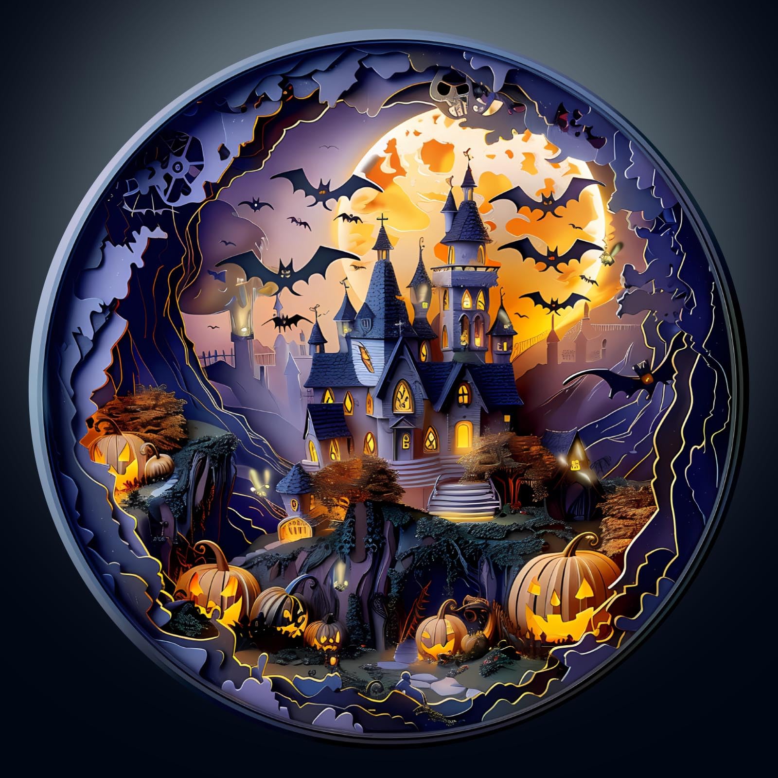 Wooden Puzzles for Adults, 34 * 34 cm Halloween Castle Puzzle