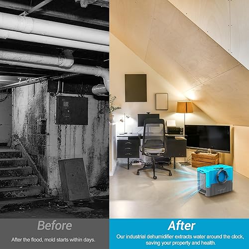 Miniatura 8 de Deshumidificador comercial de 190 pintas para sótanos con manguera de drenaje de bomba, deshumidificadores LGR con ruedas, deshumidificador de