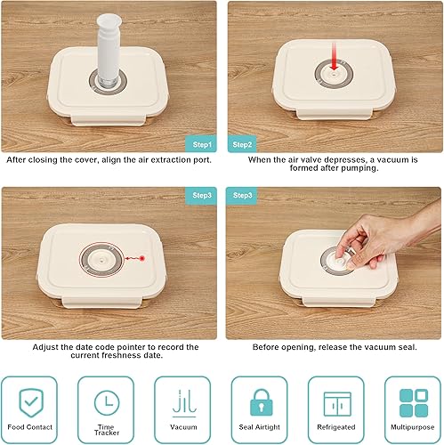 Miniatura 6 de Recipientes de vidrio para almacenamiento de alimentos con sellado al vacío, 3 recipientes con 10 bolsas Sous Vide  1 bomba manual, recipiente de